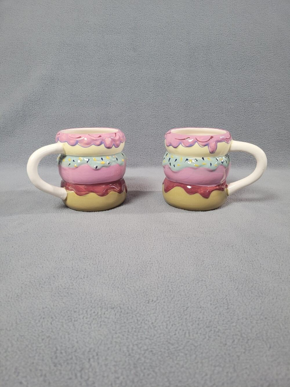 Room Essentials Earthenware Mugs Set Of 2 Colorful Stacked Donuts